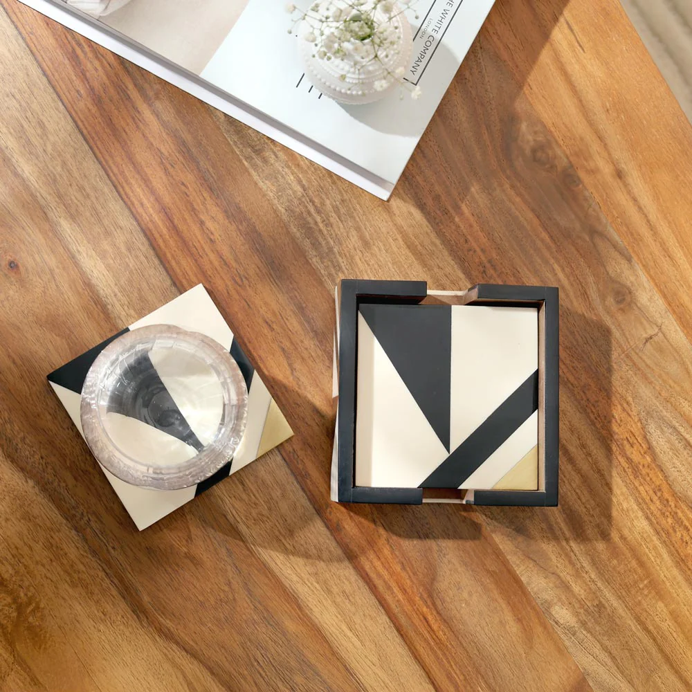 Cubist Square Coasters, Set of 4 - Monochrome Gold - Image 2