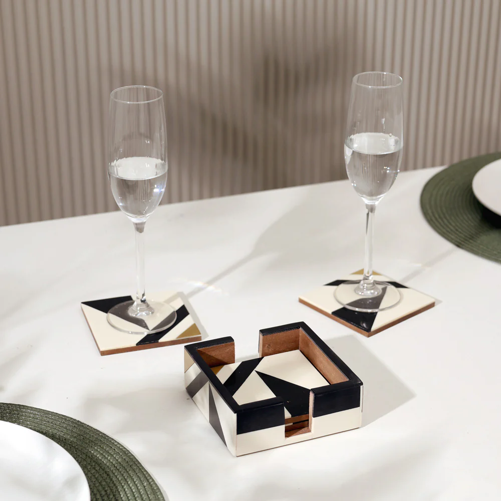 Cubist Square Coasters, Set of 4 - Monochrome Gold - Image 3