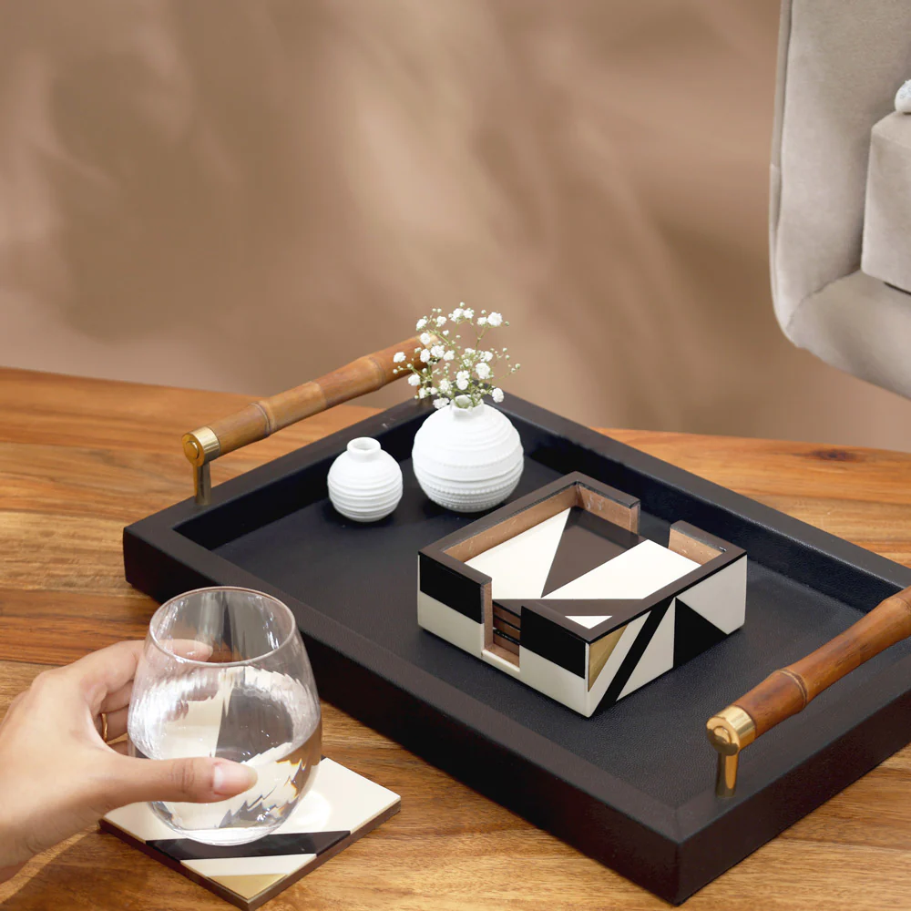 Cubist Square Coasters, Set of 4 - Monochrome Gold - Image 5