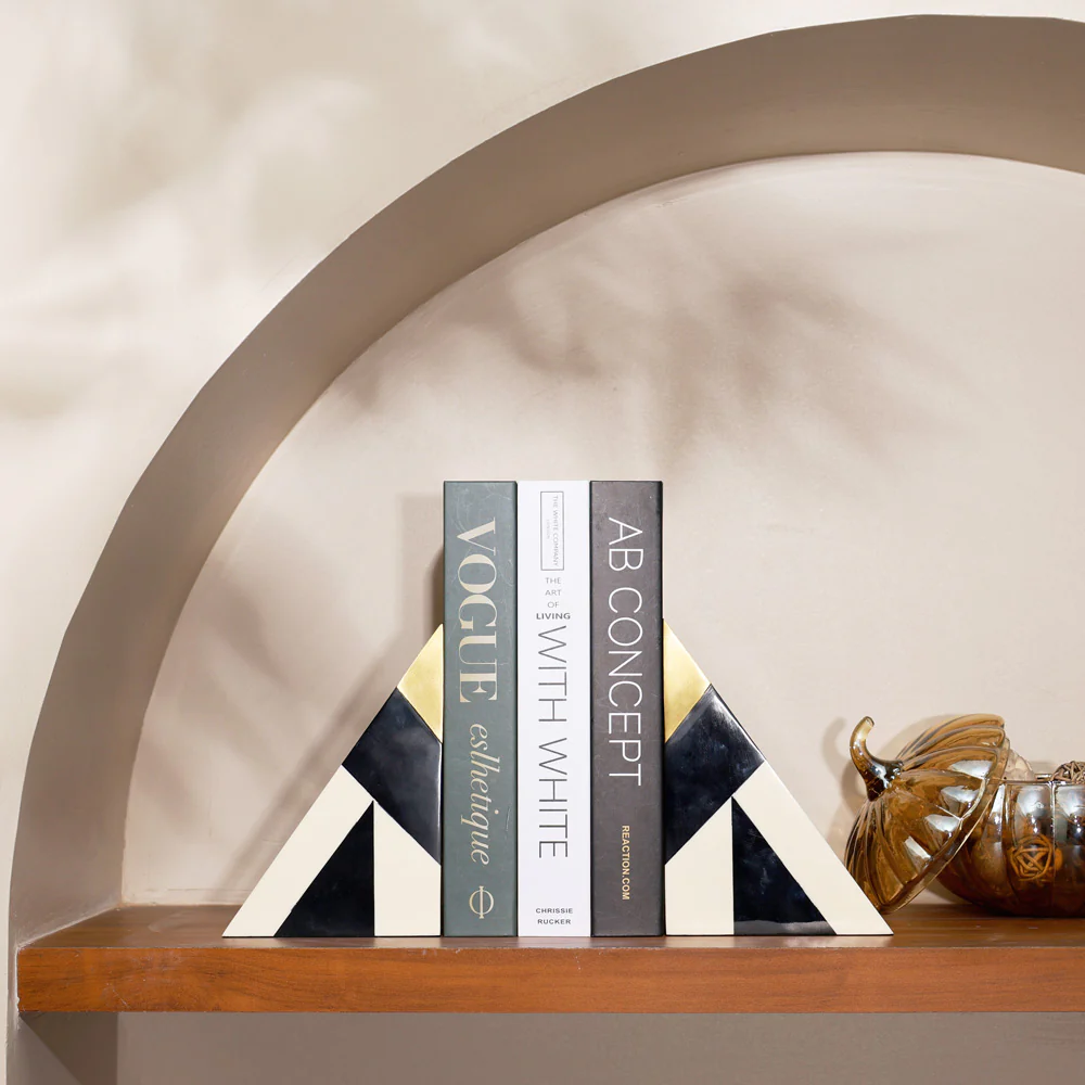 Cubist Triangular Bookends, Set of 2 - Monochrome Gold - Image 2
