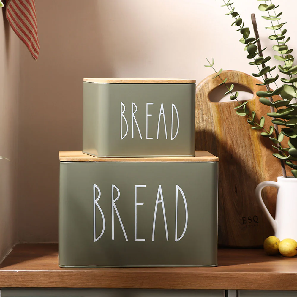 Cucina Metal Bread Boxes, Set of 2 - Olive - Image 3