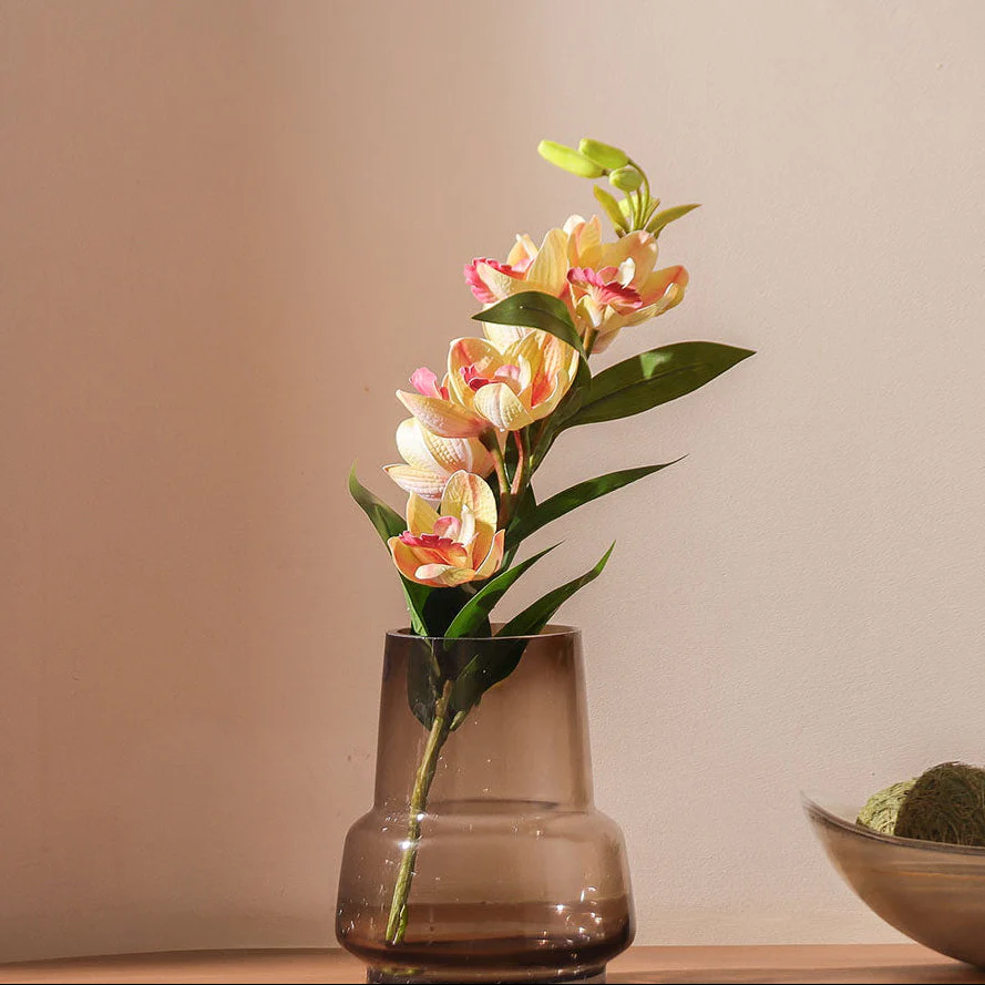 Cymbidium Orchid Faux Stem - Yellow