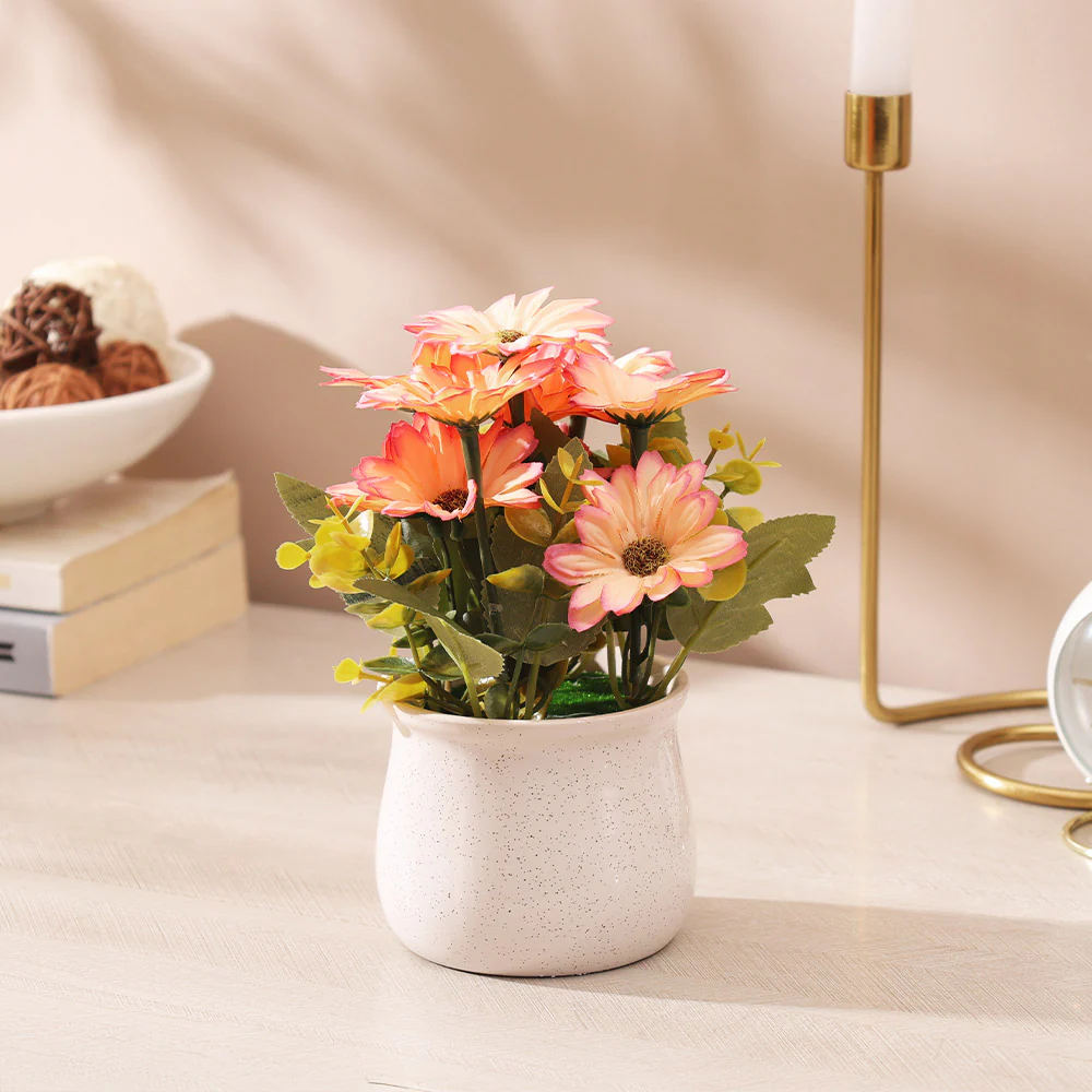 Daisies Artificial Potted Plant - Sunset White - Image 2