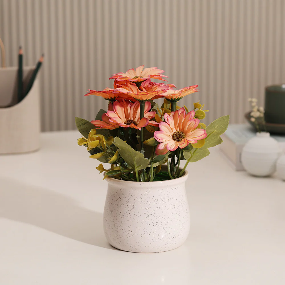 Daisies Artificial Potted Plant - Sunset White - Image 3
