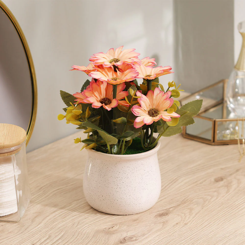 Daisies Artificial Potted Plant - Sunset White - Image 4