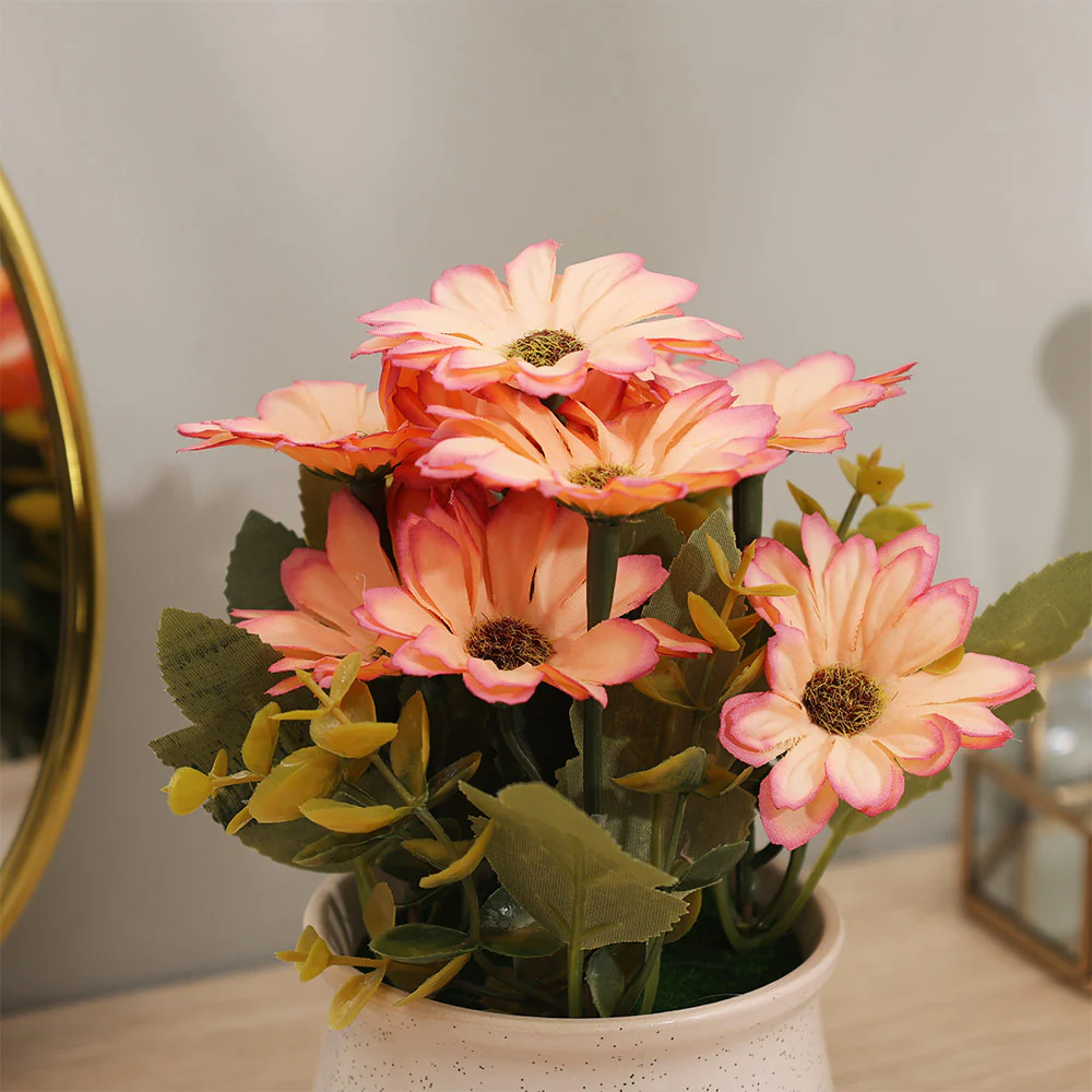 Daisies Artificial Potted Plant - Sunset White - Image 5