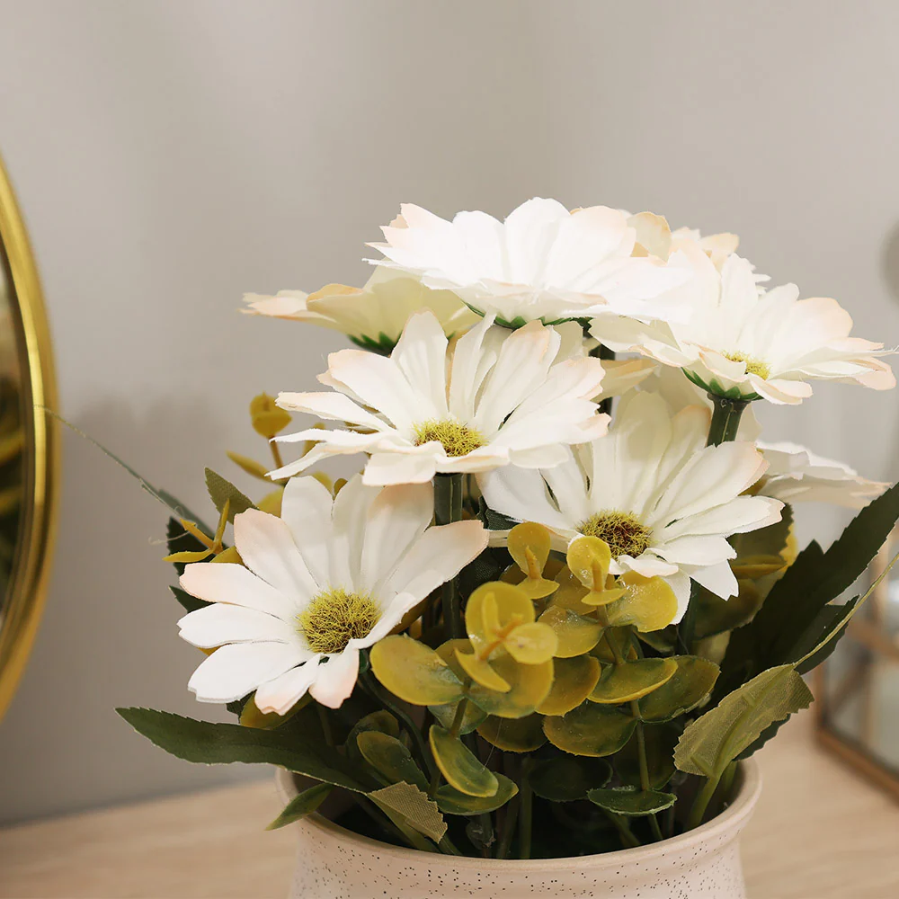 Daisies Artificial Potted Plant - White - Image 3