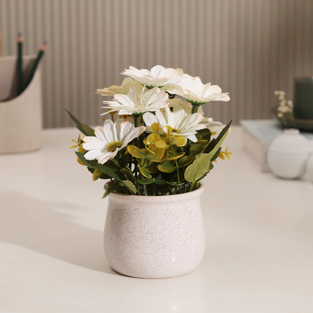 Daisies Artificial Potted Plant - White - Image 4