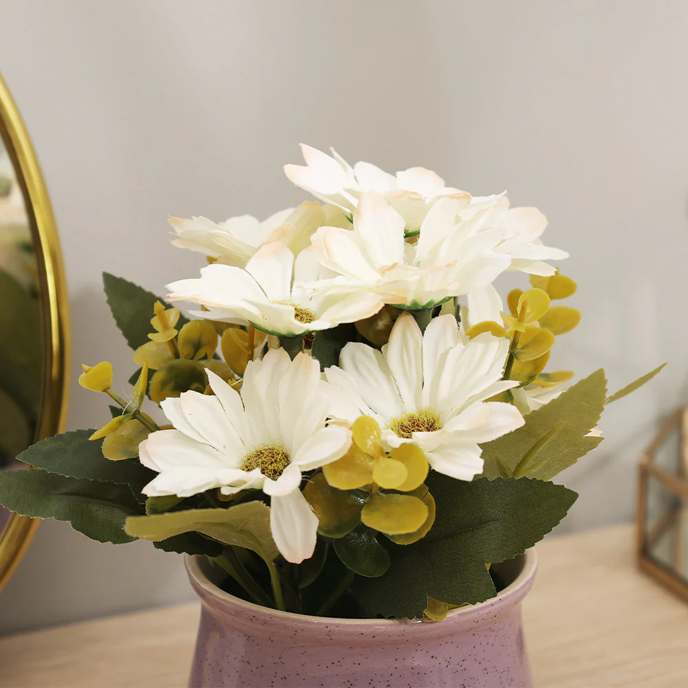 Daisies Artificial Potted Plant - White Purple - Image 4