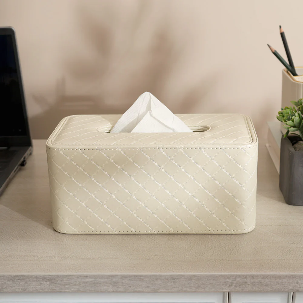 Damas Quilted High Tissue Box Holder - Pearl Ivory - Image 2