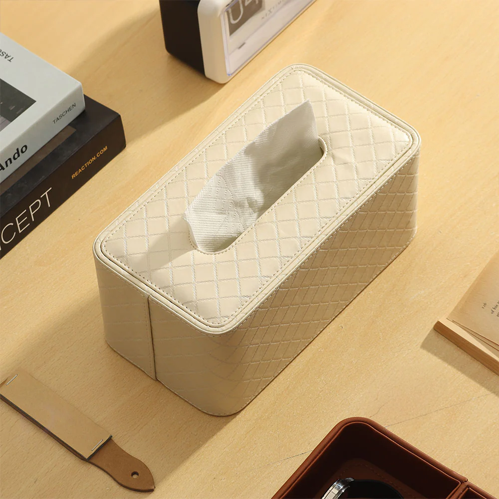 Damas Quilted High Tissue Box Holder - Pearl Ivory - Image 3