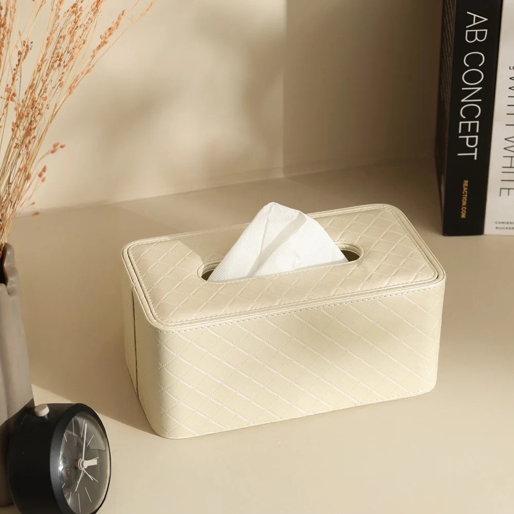 Damas Quilted High Tissue Box Holder - Pearl Ivory - Image 4