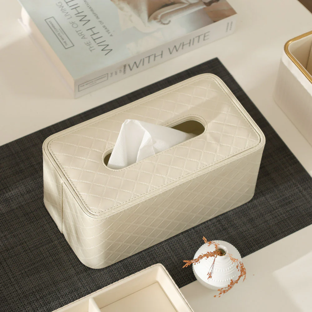 Damas Quilted High Tissue Box Holder - Pearl Ivory - Image 5