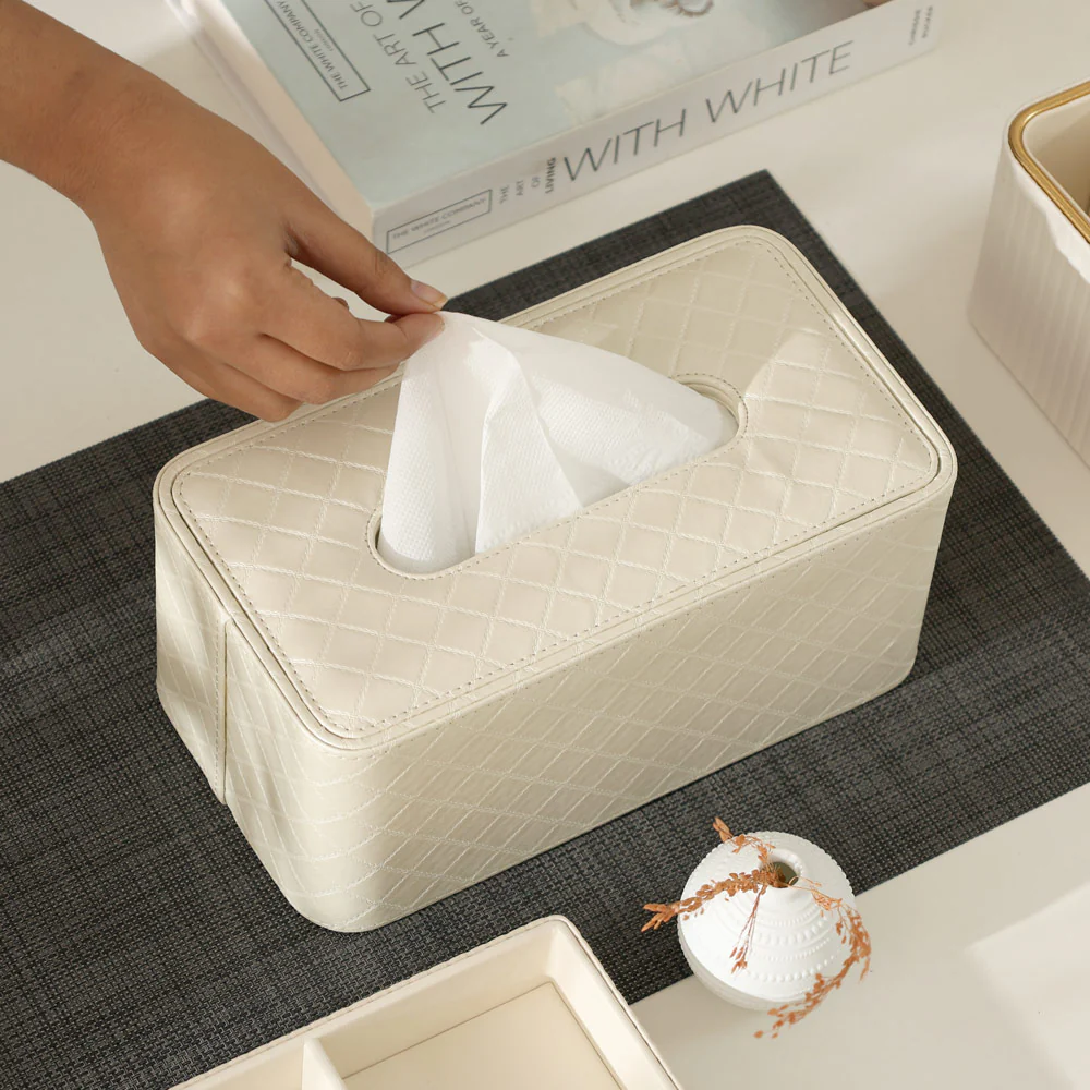 Damas Quilted High Tissue Box Holder - Pearl Ivory - Image 7