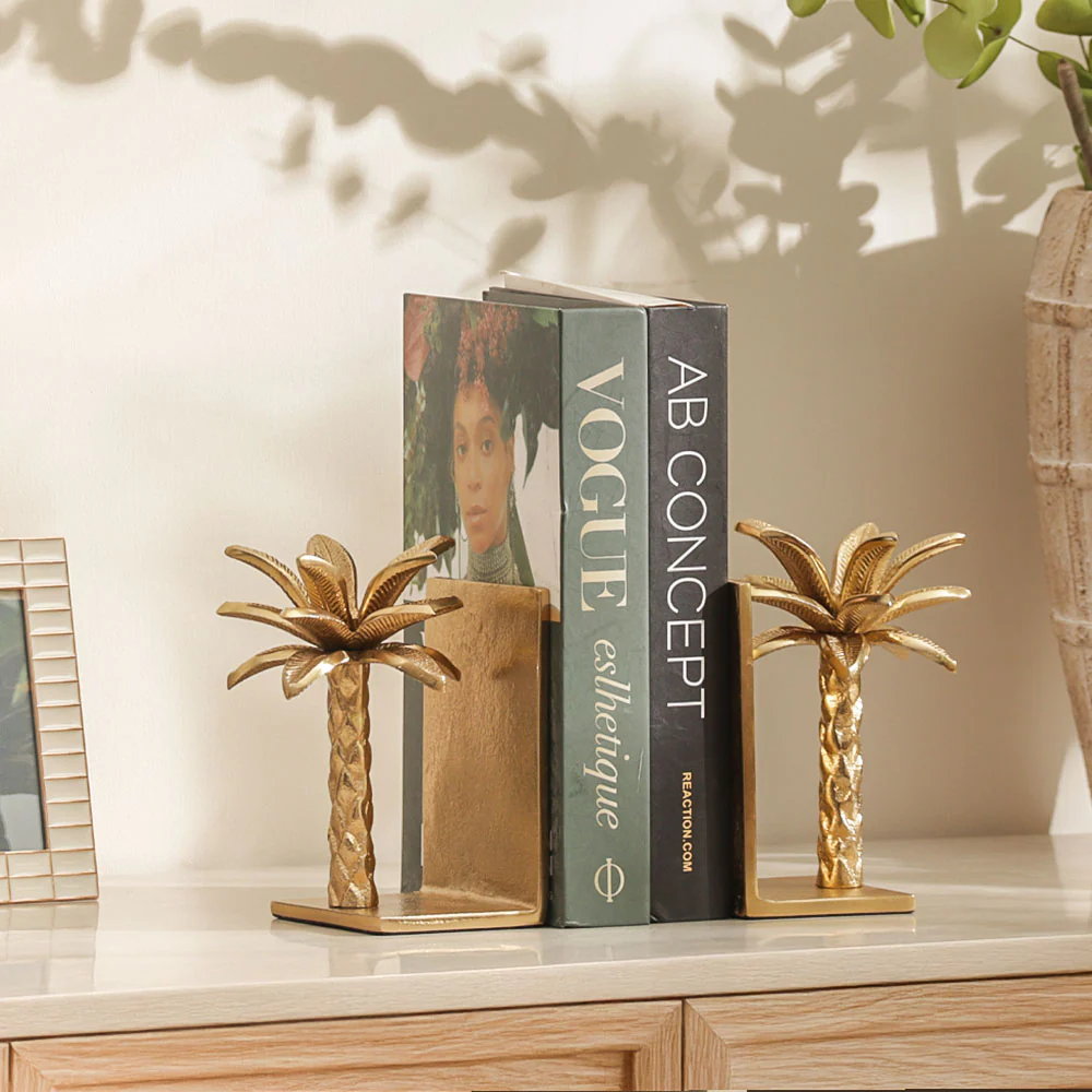 Date Palm Metal Bookends, Set of 2 - Gold - Image 2