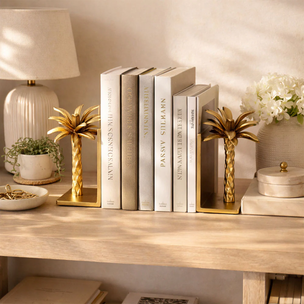 Date Palm Metal Bookends, Set of 2 - Gold - Image 4