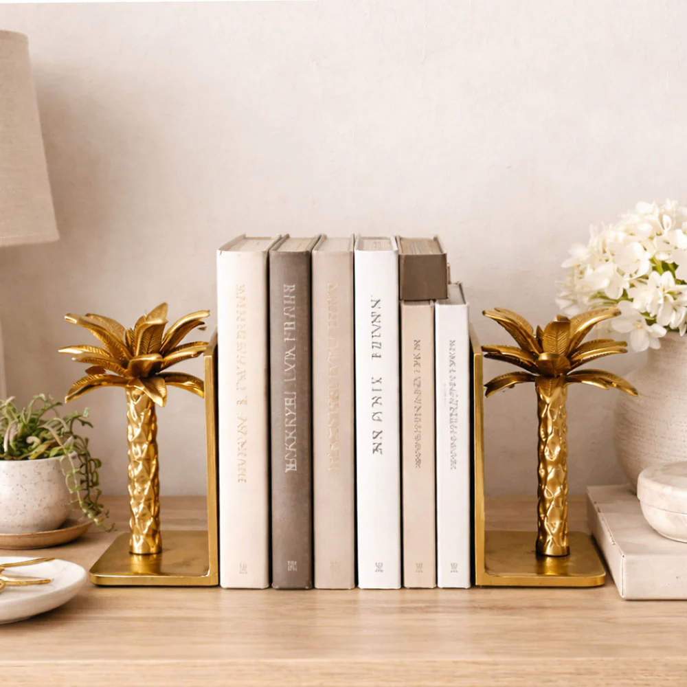 Date Palm Metal Bookends, Set of 2 - Gold - Image 5