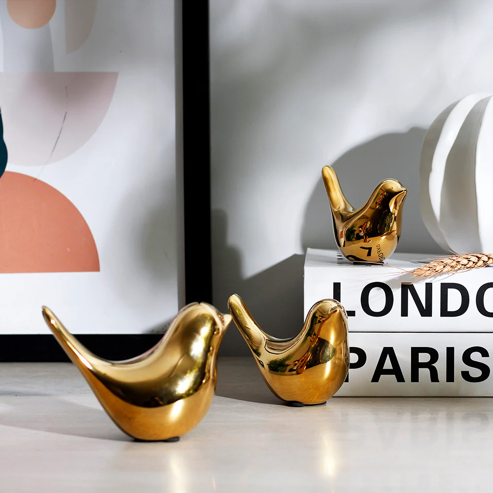 Decorative Birds Sculptures, Set of 3 - Gold - Image 10