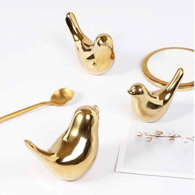 Decorative Birds Sculptures, Set of 3 - Gold - Image 3