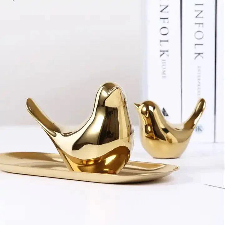 Decorative Birds Sculptures, Set of 3 - Gold - Image 4