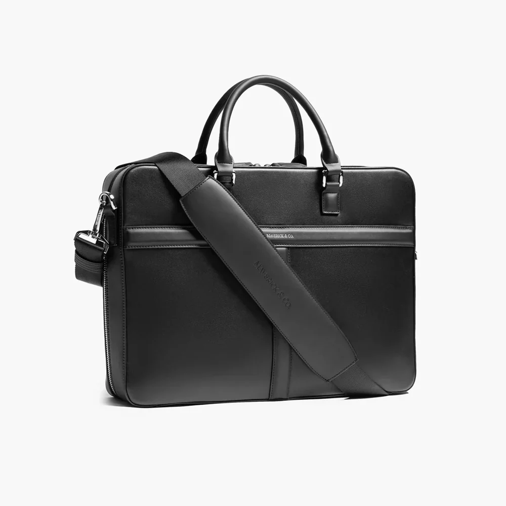 Delta Leather Briefcase - Black - Image 3