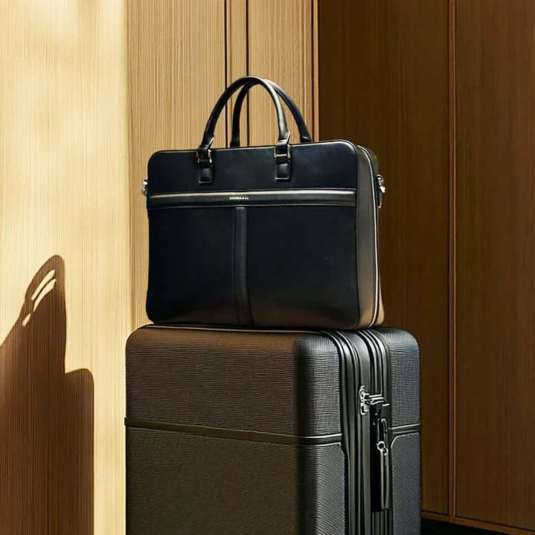 Delta Leather Briefcase - Black - Image 7