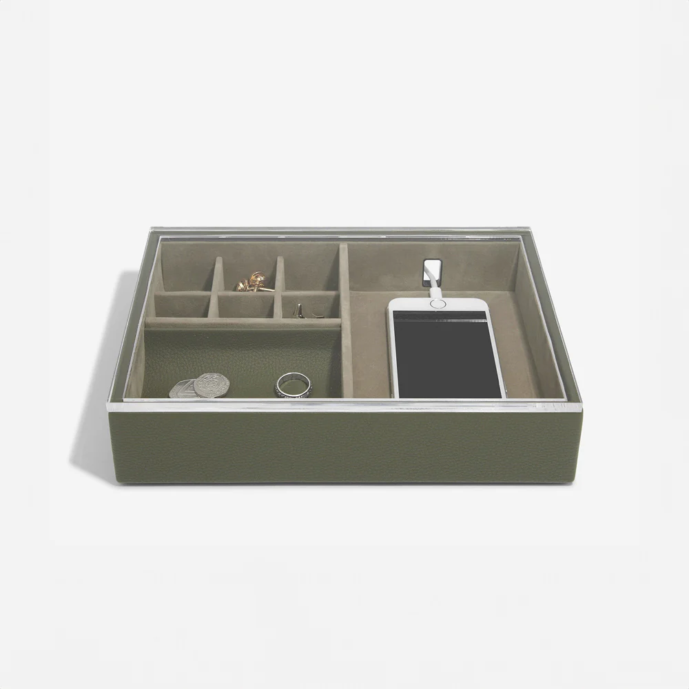 Desk Valet Organiser With Acrylic Lid - Olive Green - Image 2
