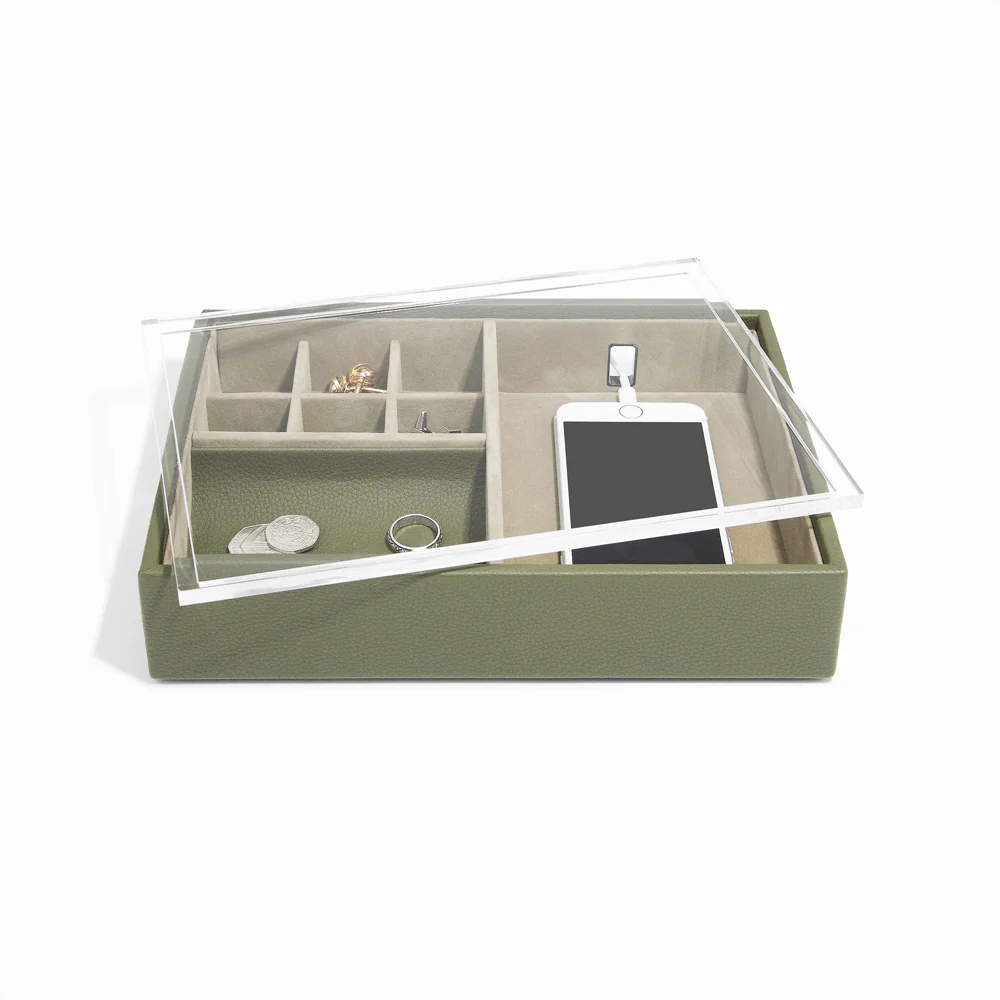 Desk Valet Organiser With Acrylic Lid - Olive Green - Image 4