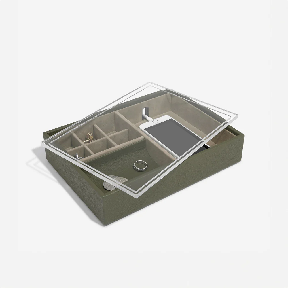 Desk Valet Organiser With Acrylic Lid - Olive Green - Image 6