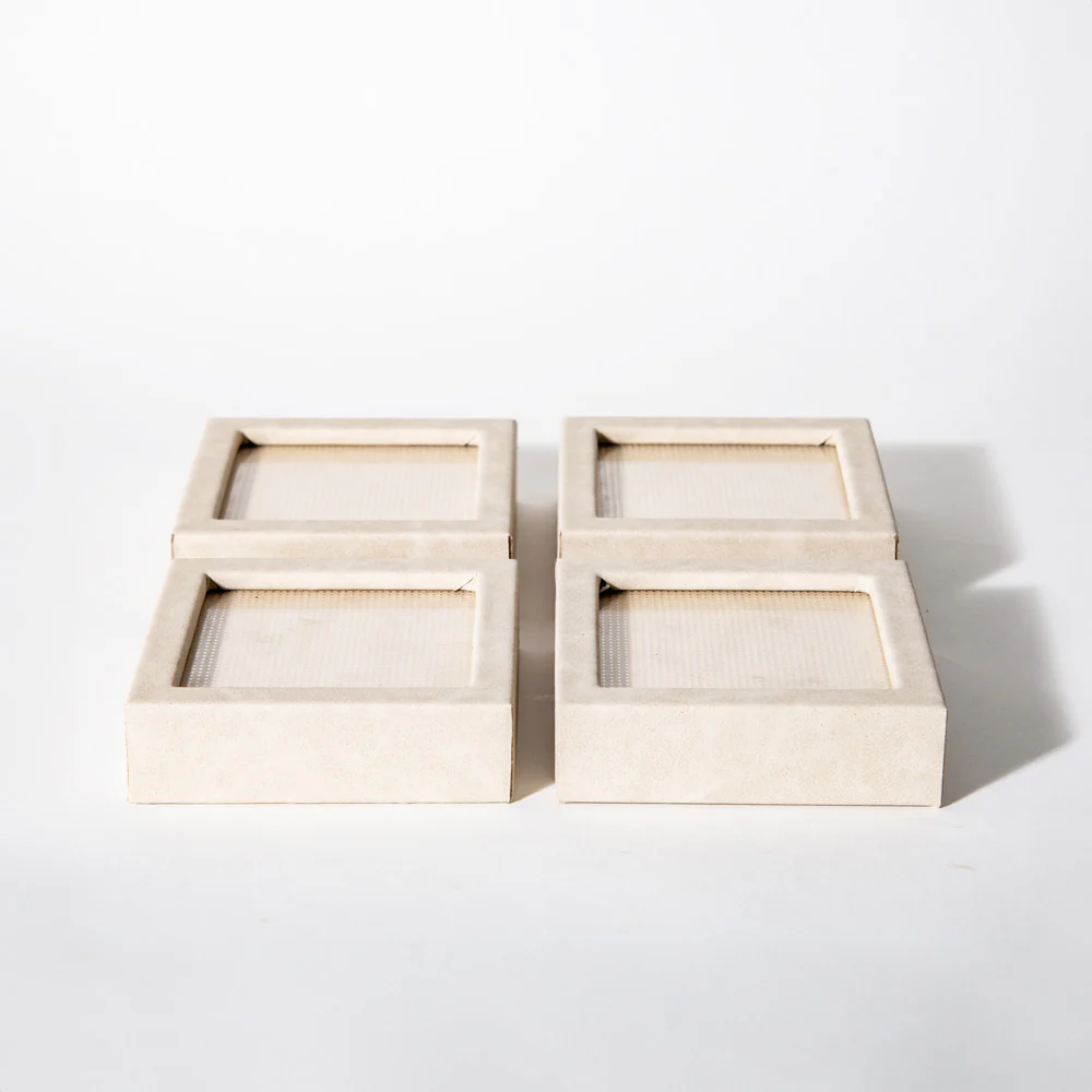 Dotted Glass Coasters, Set of 4 - Beige - Image 3