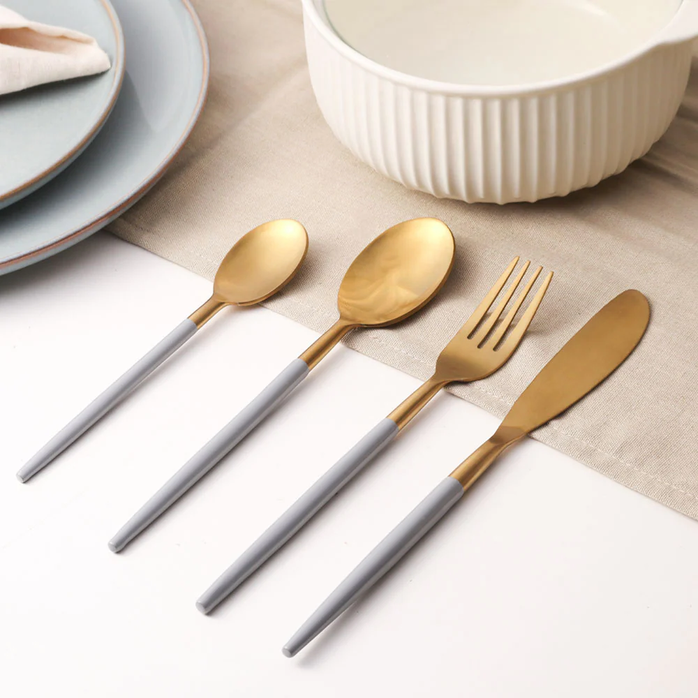 Dual 24-piece Cutlery Set - Grey Gold - Image 4