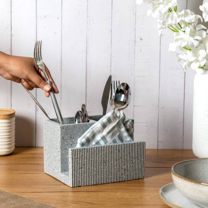 Dual Cutlery and Napkin Holder - Speckled Grey - Image 4