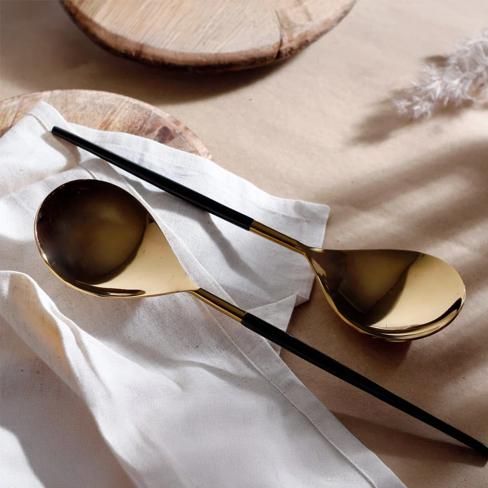 Dual Serving Spoons, Set of 2 - Black Gold - Image 2