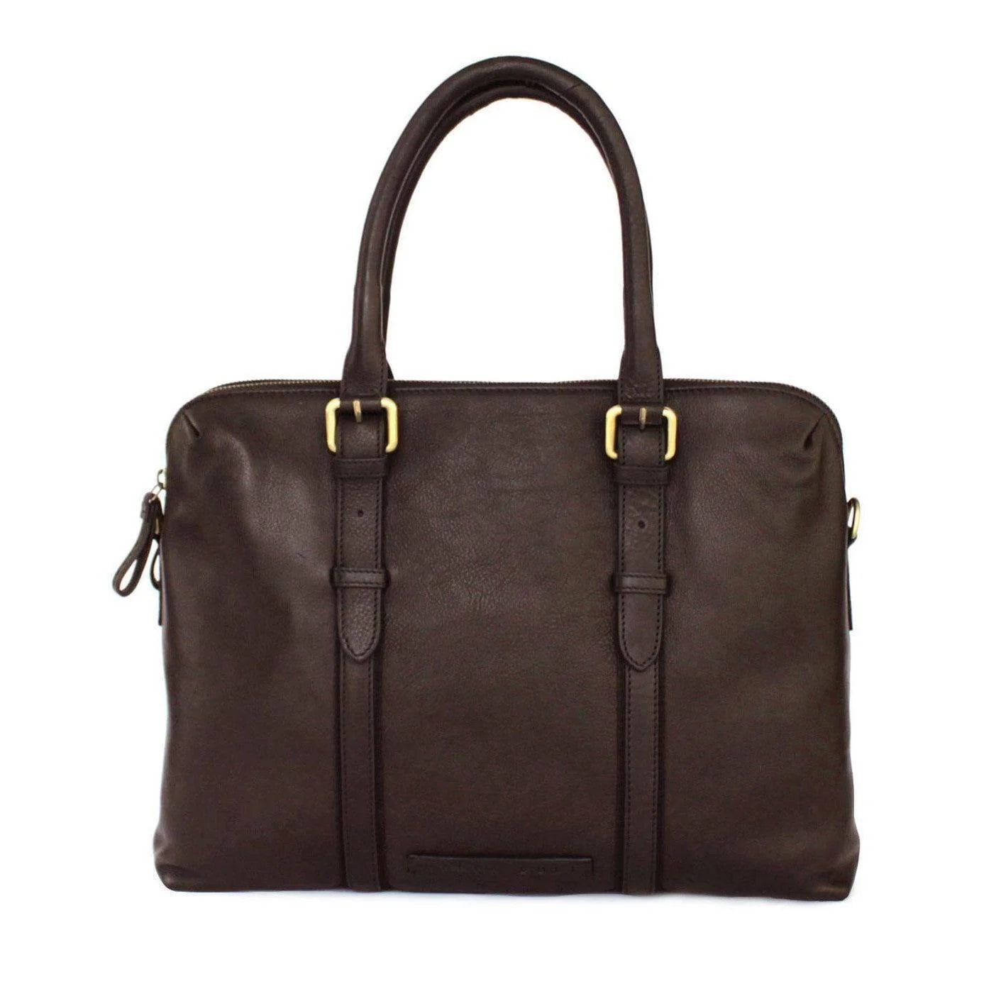 Dual Zip Leather Laptop Bag - Dark Brown - Image 6