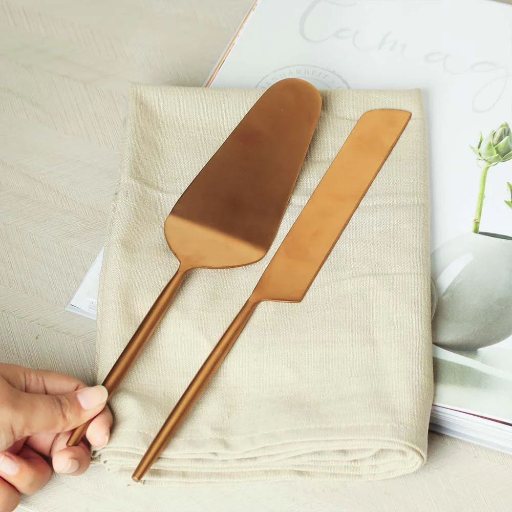 Dulce Cake Knife and Server Set - Rose Gold - Image 2