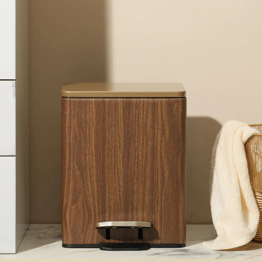 Duos Textured Pedal Bin 9L - Wood - Image 2