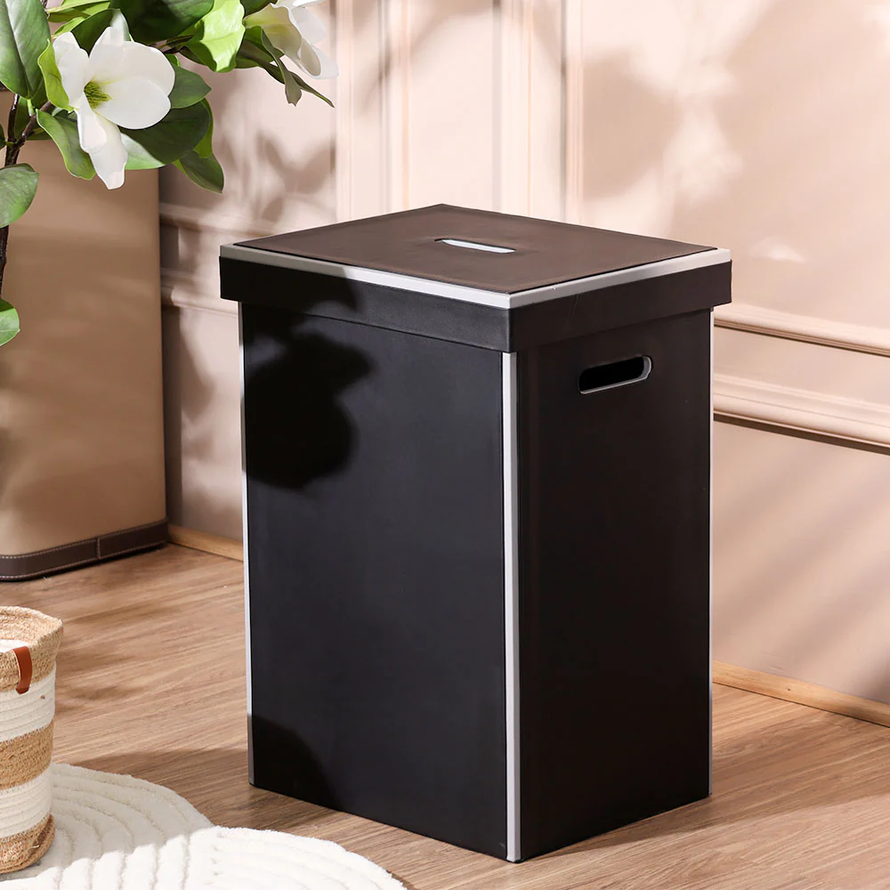 Eden Laundry Bin with Lid - Black Grey - Image 4