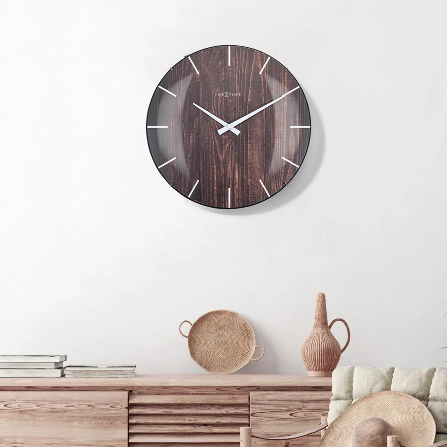 Edge Wood Dome Wall Clock 35cm - Brown - Image 2