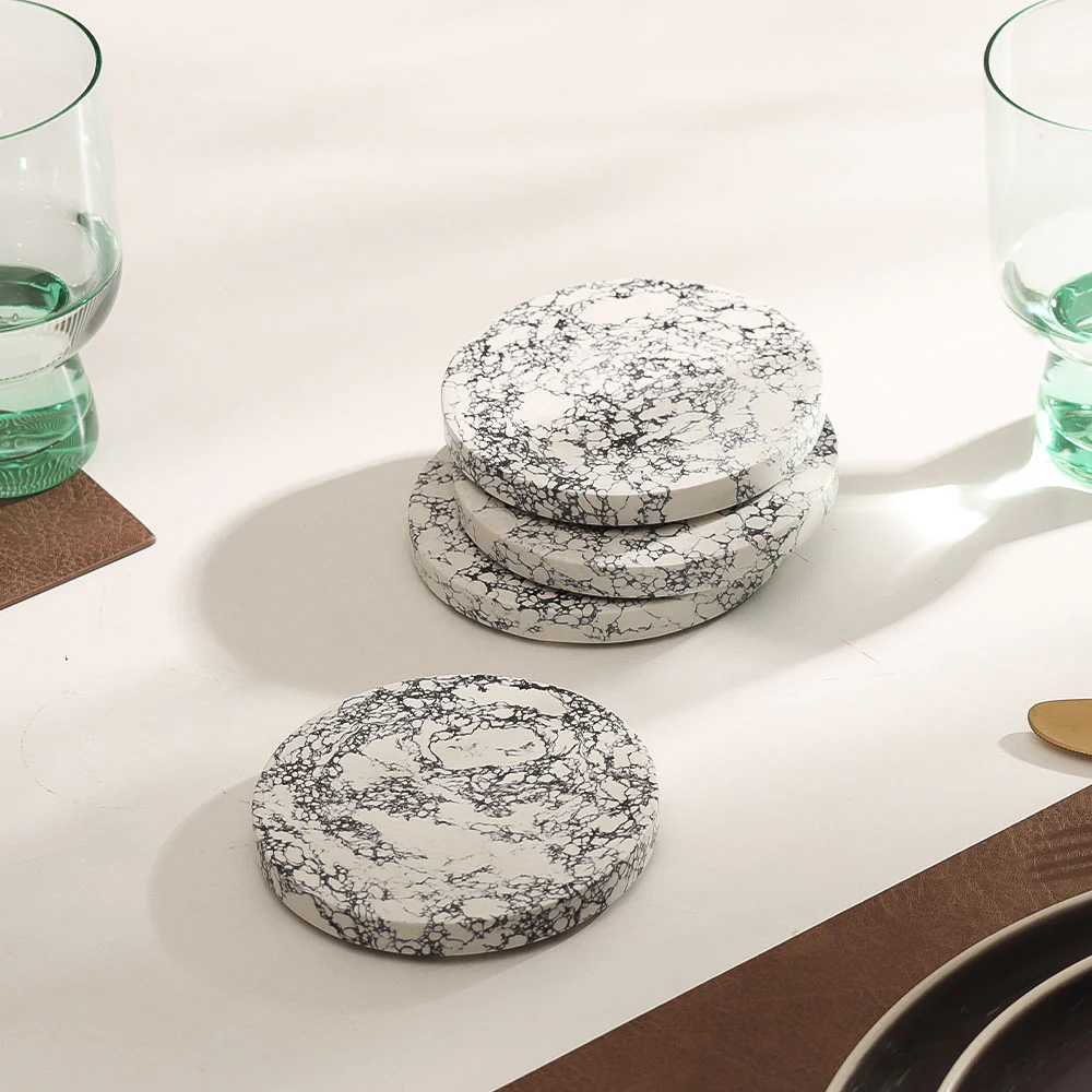 Elena Marble Coasters, Set of 4 - Monochrome - Image 4