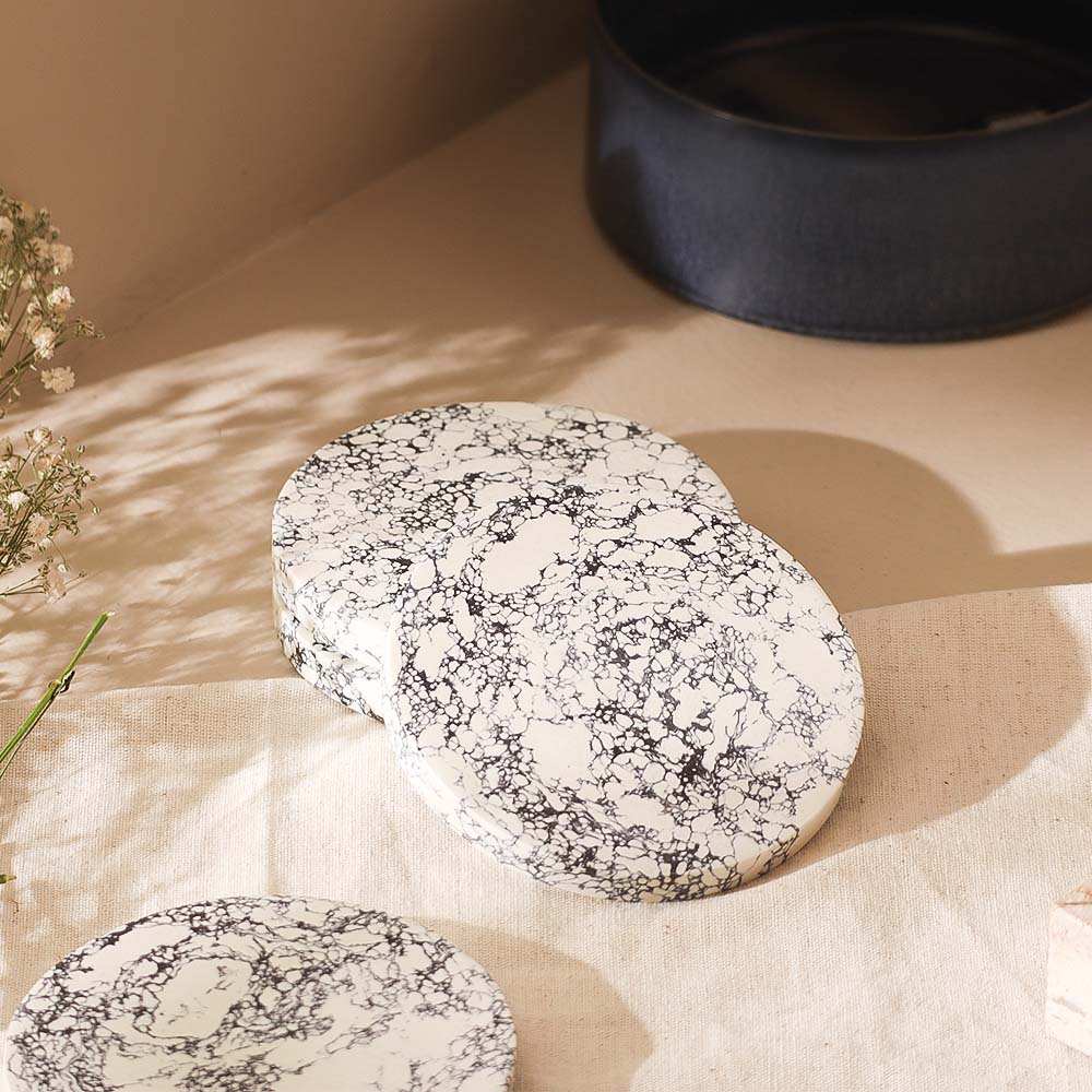 Elena Marble Coasters, Set of 4 - Monochrome - Image 6