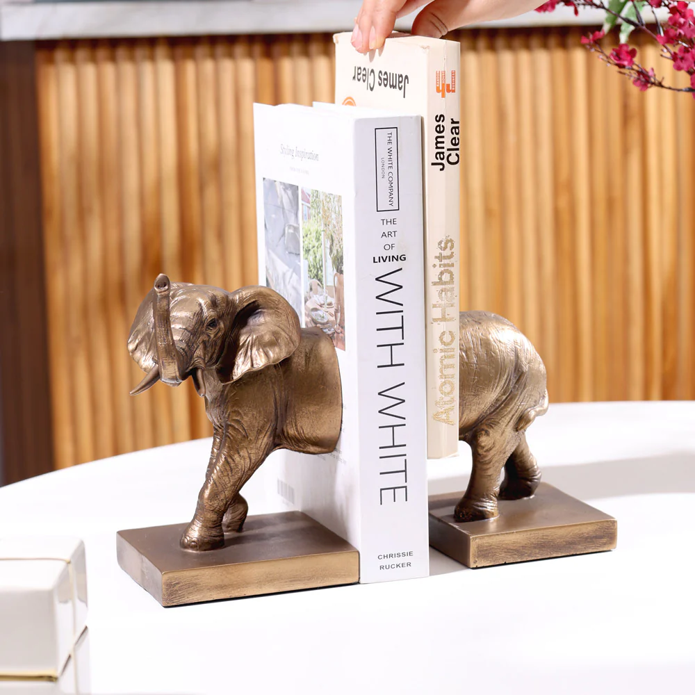 Elephant Bookends, Set of 2 - Bronze - Image 4