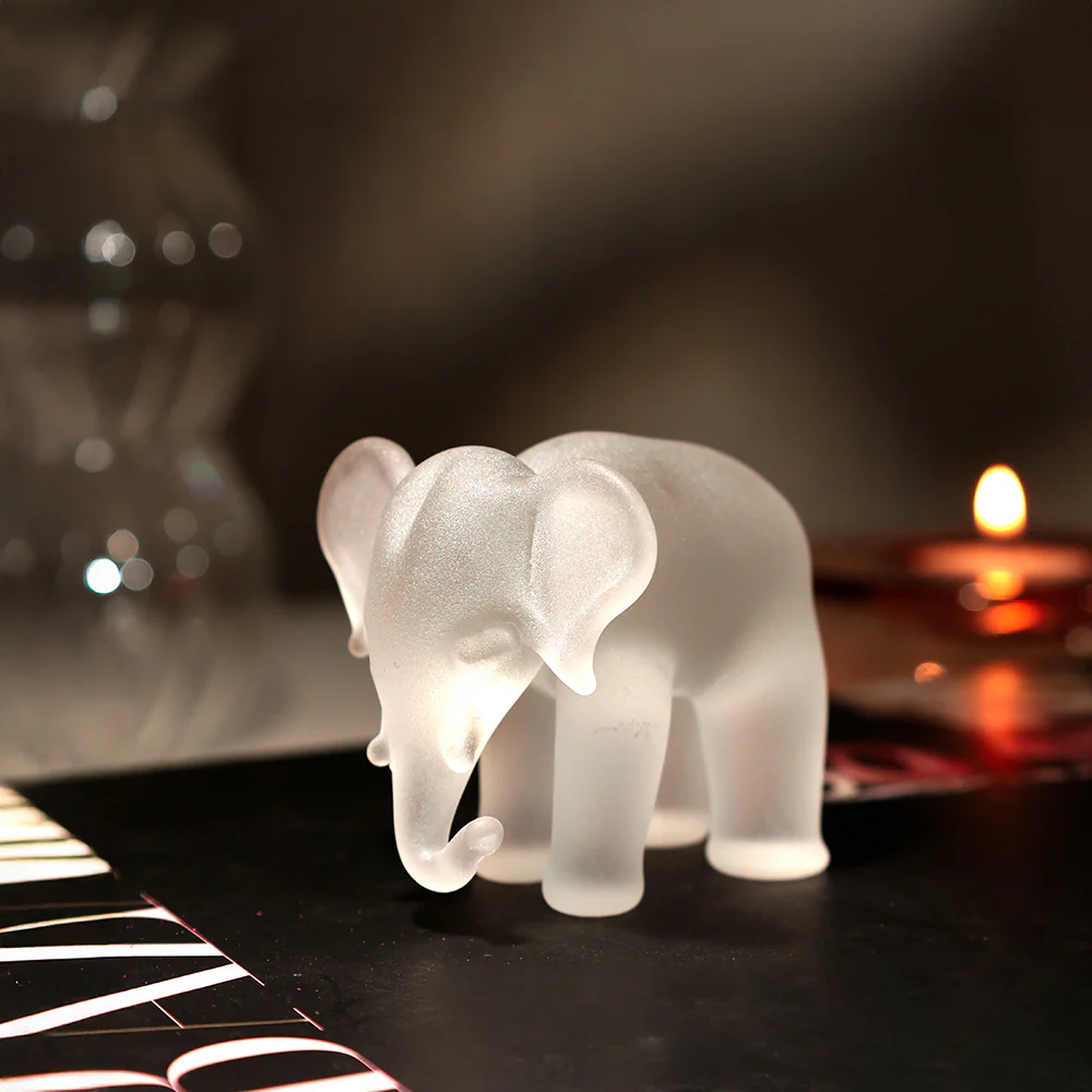 Elephant Mini Glass Sculpture - White Frost