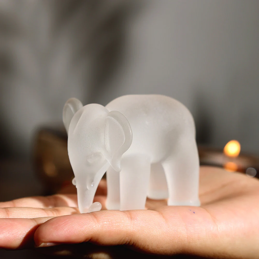 Elephant Mini Glass Sculpture - White Frost - Image 4