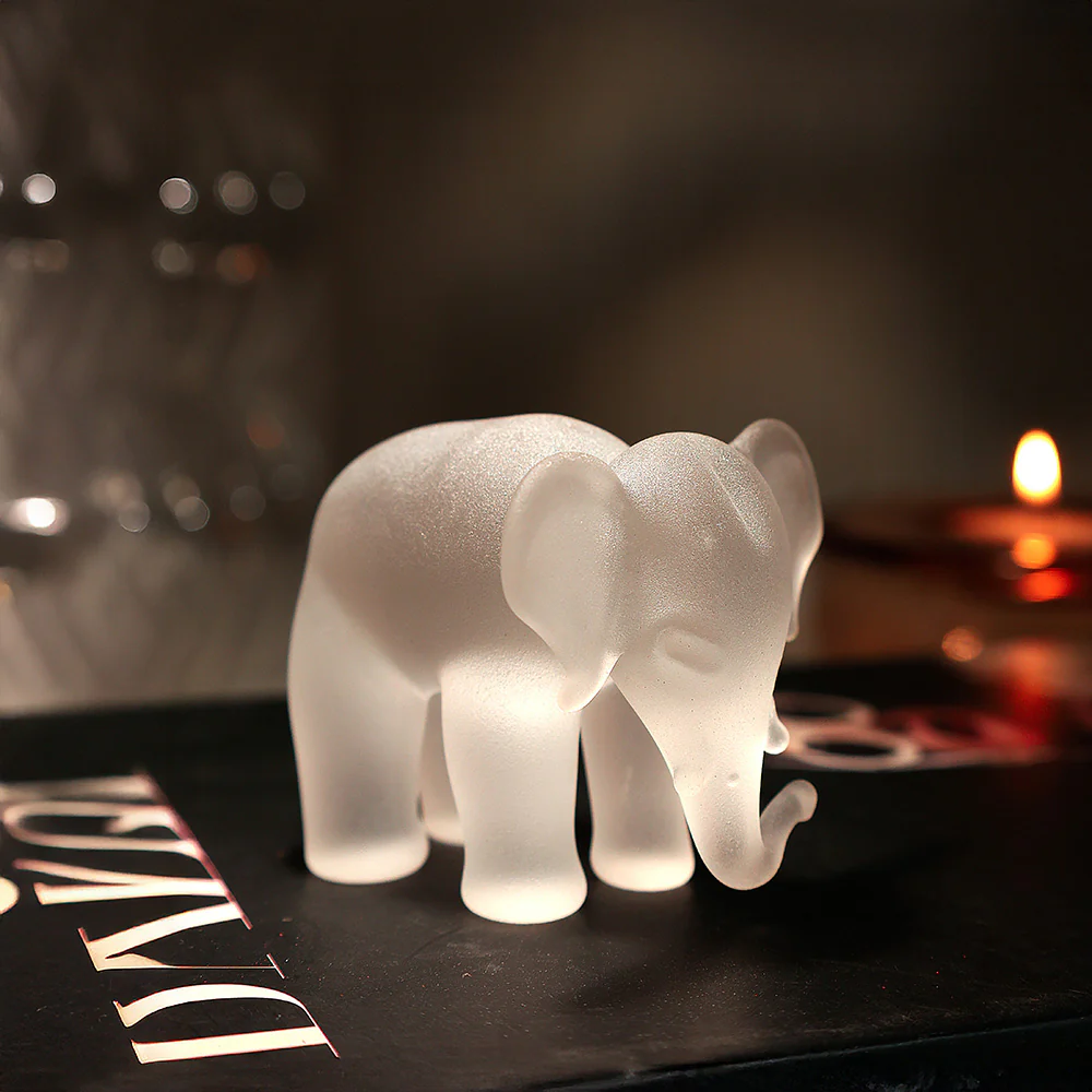 Elephant Mini Glass Sculpture - White Frost - Image 5