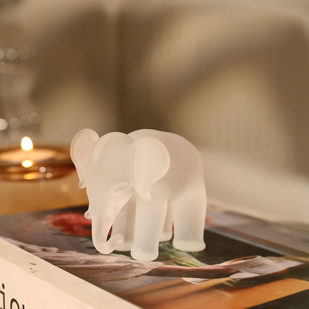 Elephant Mini Glass Sculpture - White Frost - Image 6