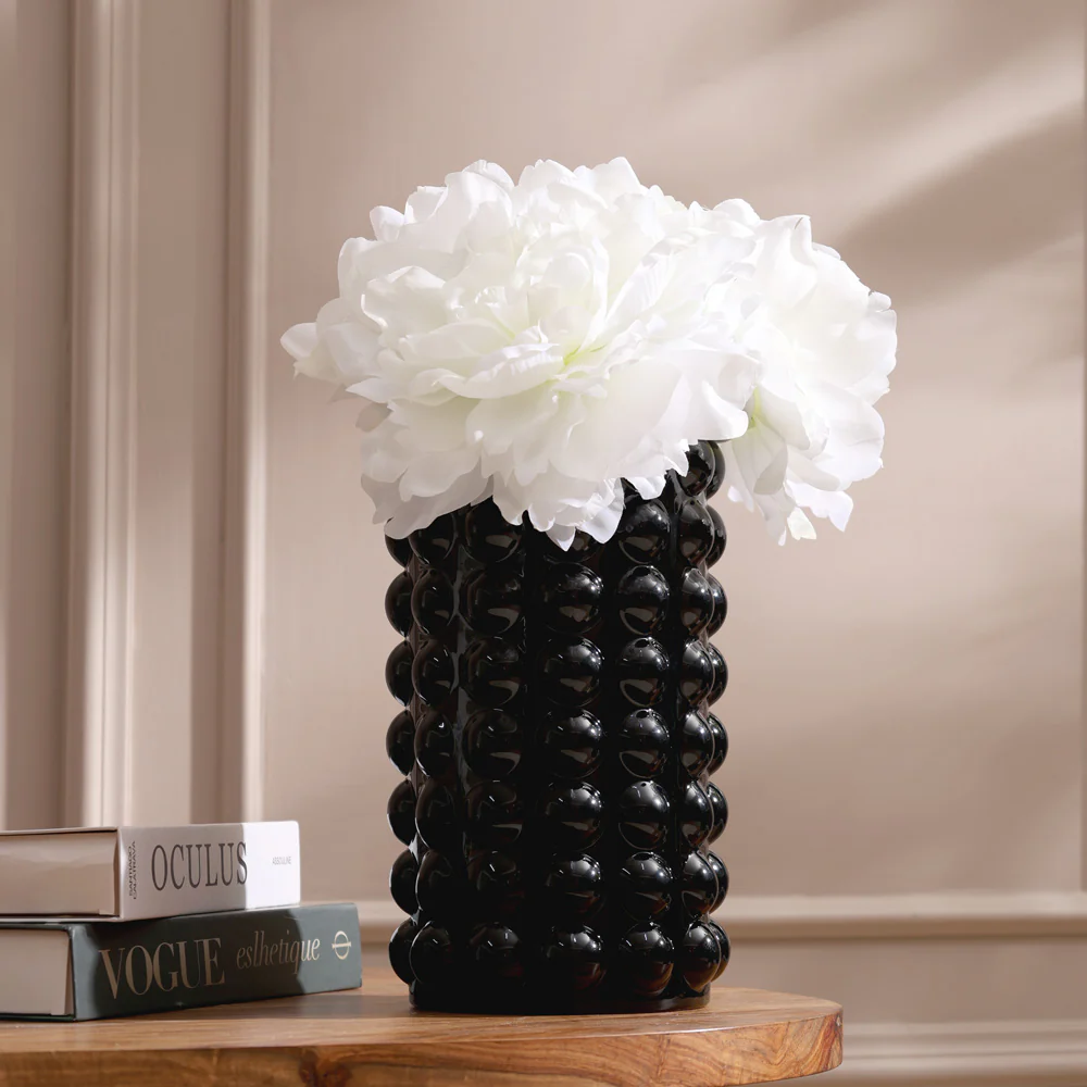 Elessa Bubbled Glass Vase Medium - Black - Image 2