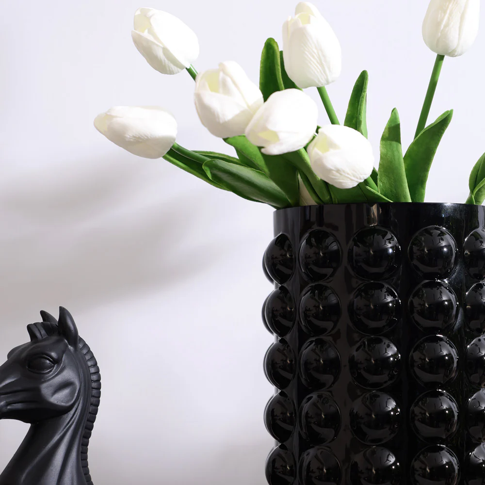 Elessa Bubbled Glass Vase Medium - Black - Image 5