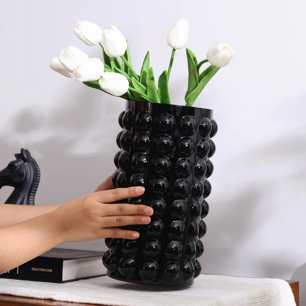 Elessa Bubbled Glass Vase Medium - Black - Image 6