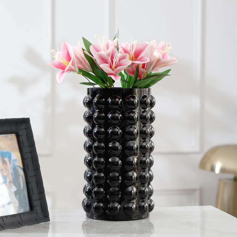 Elessa Bubbled Glass Vase Medium - Black - Image 7