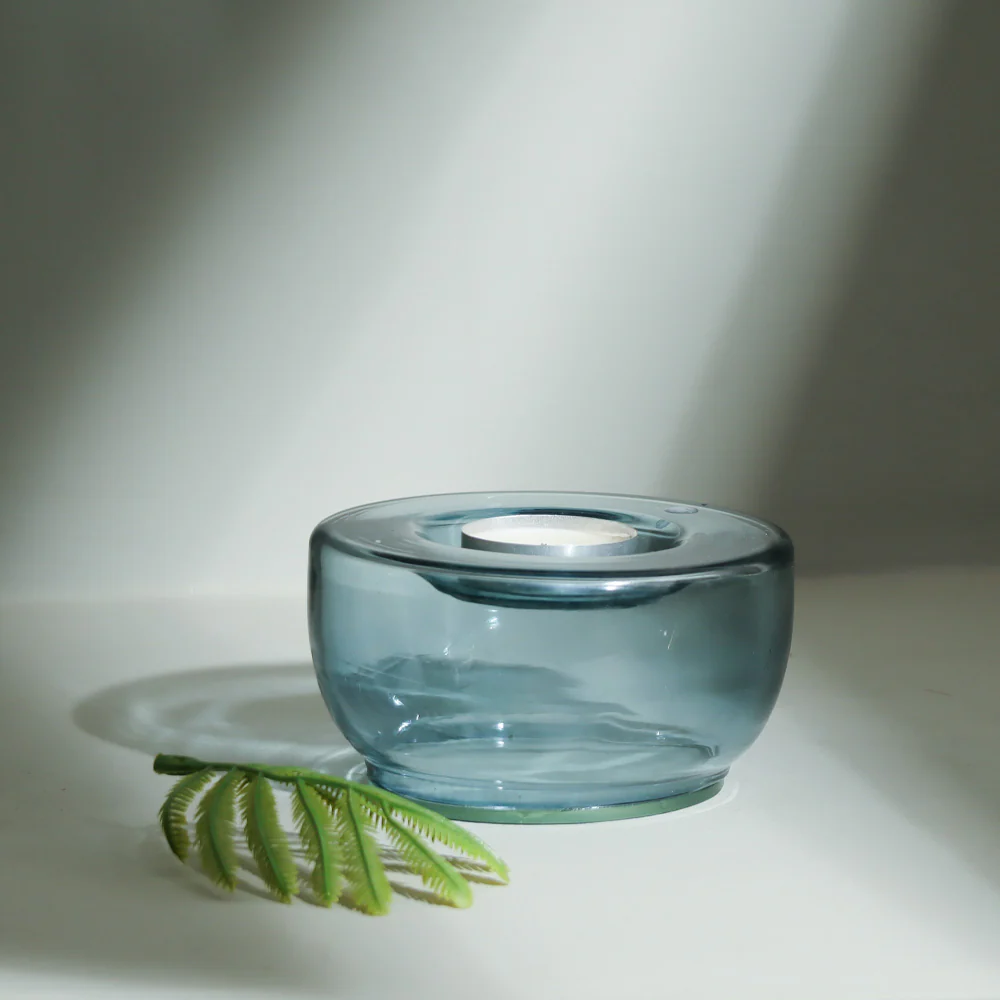 Ella Round Tealight Holders, Set of 2 - Aqua - Image 2